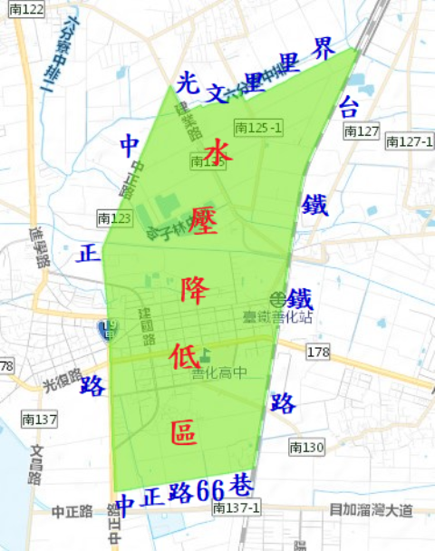 臺南市善化區112年8月22日起部分里別水壓降低23小時