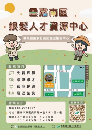 圖3.雲嘉南區銀髮人才資源中心提供免費服務及課程，協助壯世代民眾重返職場。