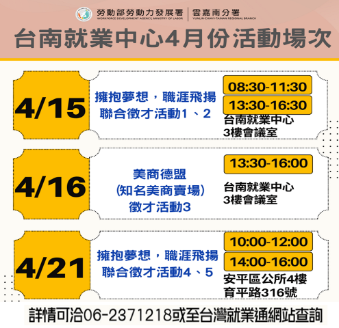 圖一-台南就業中心-4月徵才活動表