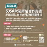 打造熟齡就業支持網絡，116年度「5050就業網絡合作計畫」8月3日起開放申請